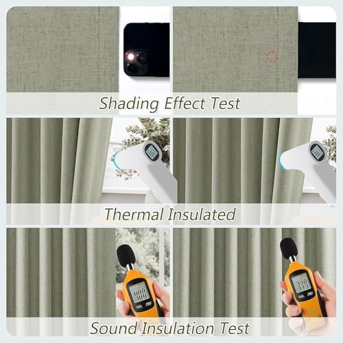 Sage Green 100% Blackout Curtains 45 Inch Length 2 Panels Set for Living Room Bedroom Back Tab Thermal Insulated Black Out Linen Drapes Room Darkening Window Curtains 52x45 (Sage Green / 52"W x 45"L (Pack of 2))