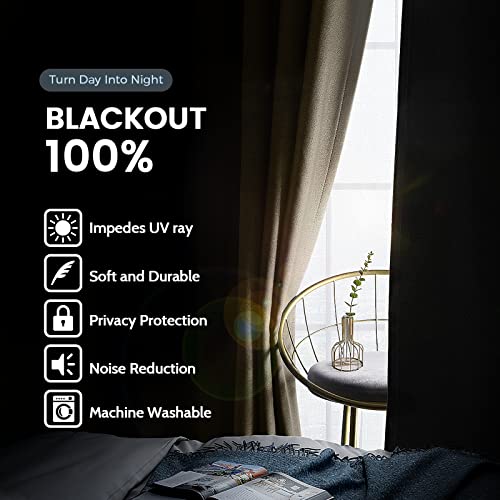 Beige 100% Blackout Curtains Room Darkening Living Room 72 Inch (Beige / 38"W x 72"L (Pack of 2))
