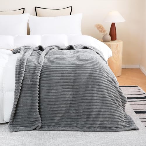 Grey Fleece Throw Blanket 60”×80” for Couch Sofa Livingroom (Grey / 60×80inch)