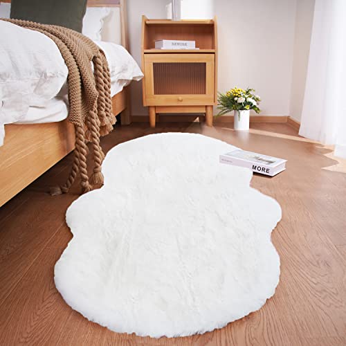 White Faux Rabbit Fur Rug 6x9 Machine Washable Area Rugs for Bedroom Fluffy Rugs for Living Room No (White / 6*9Ft)