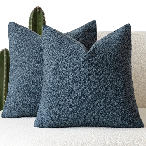Decorative Textured Boucle Throw Pillow Covers 20x20 Inch (20" x 20" (Pack of 2) / Nightfall)