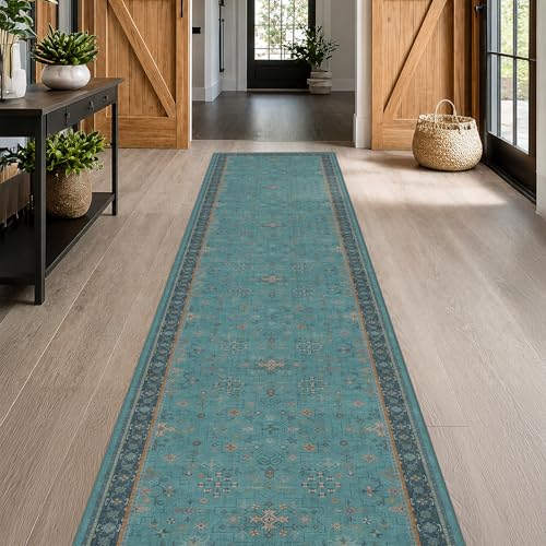 Vintage 3x12 Long Hallway Runner Rug (3' x 12' (Runner) / Emerald Teal)