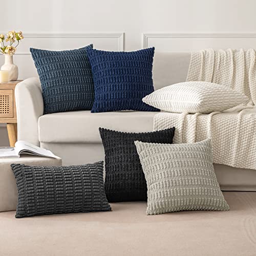Corduroy Decorative Throw Pillow Covers 16x16 Dark Grey Pack of 2 (Dark Grey / 16" x 16" (Pack of 2))