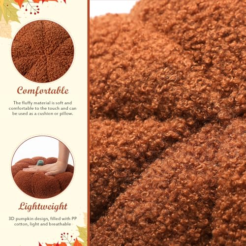 1 Pcs 3D Pumpkin Pillow Fall Decor Halloween Cushions (Brown)