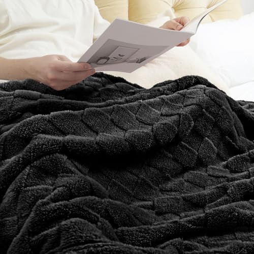 3D Checkered Fleece Throw Blanket for Couch (Black / Throw (50"x60"))