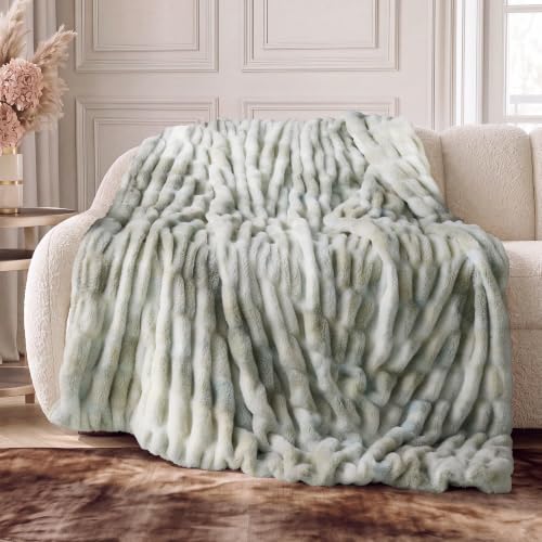 Double Sided Faux Fur Throw Blanket (Tie-dye Light Grey / Throw)