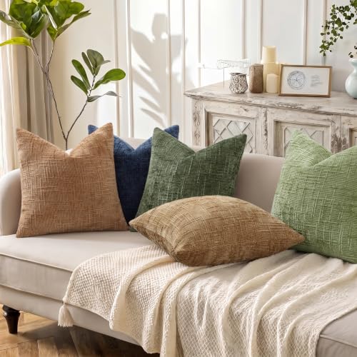 Textured Chenille Throw Pillow Covers 20x20 Set of 2 Grey Green (Neutral Green / 20" x 20" (Pack of 2))