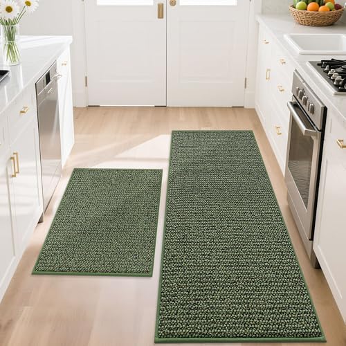 Kitchen Rugs and Mats 2PCS Non (Green / 20"x32"+20"x48" (Rectangular))