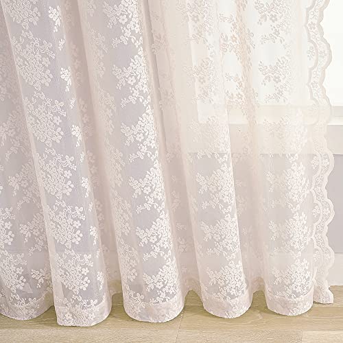 Vintage Lace Curtains 63 Inch Length 2 Panels Set Cute Floral Designs Dusty Pink Sheer Curtain Panels for Girls Bedroom with Wavy Edge Rod Pocket (Dusty Pink / 52"W x 63"L (Pack of 2))