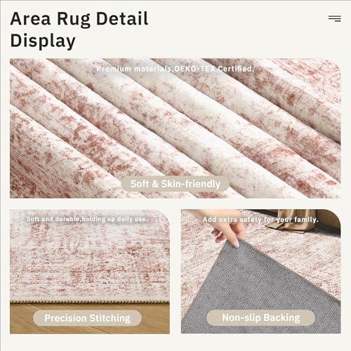 6x9 Area Rug for Living Room Washable Rugs Non (Pink / 6' x 9' (Rectangular))