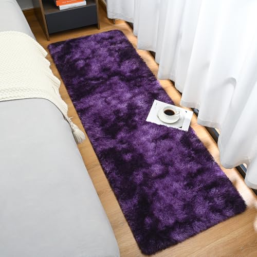 Fluffy Runner Rug for Bedroom Living Room (2' x 6' / Grape Purple)