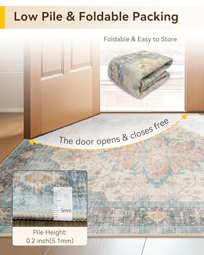 Washable Area Rug (Blue/Orange/Red / 2'6" x 4' (Rectangular))