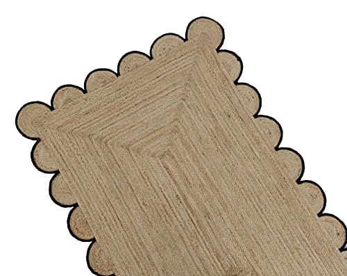 Scalloped Natural Jute Area Rug (2'x10' (Runner) / Black)