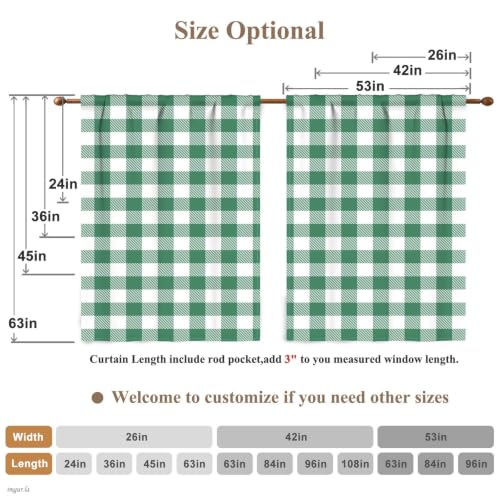 53 x 84 Inch Linen Buffalo Plaid Check Curtains Blackout Room Darkening Thermal Insulated Green Buffalo Checkered Window Drapes Farmhouse Bedroom Living Room Rod Pocket Tab Curtain 2 Panels (Green / 53"W x 84"L (Pack of 2))