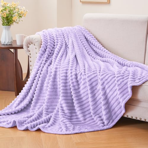 3D Ribbed Pastel Lilac Fleece Twin Blanket for Couch (Pastel Lilac / Twin(60"x80"))