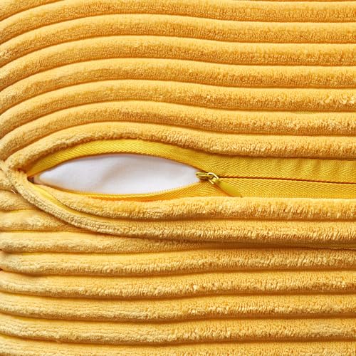 Golden Yellow Corduroy Pillow Covers 16x16 Inch with Splicing Set of 2 Soft Boho Striped Pillow Covers Broadside Decorative Textured Summer Pillowcases for Couch Cushion Bed Livingroom (Golden Yellow / 16" x 16" (Pack of 2))