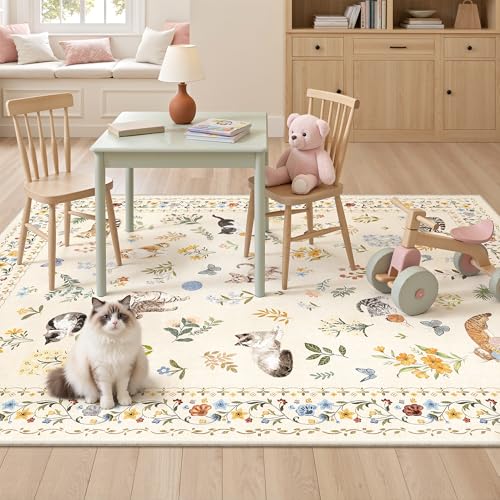Cat 3x5 Area Rugs for Entryway (Cat Beige / 3' x 5' (Rectangular))
