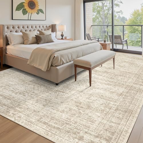 12x15 Washable Area Rugs Soft Living Room Rug Abstract Beige (Beige / 12' x 15' (Rectangular))