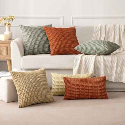 Corduroy Decorative Throw Pillow Covers 18x18 Light Olive Pack of 2 (Light Olive Green / 18" x 18" (Pack of 2))