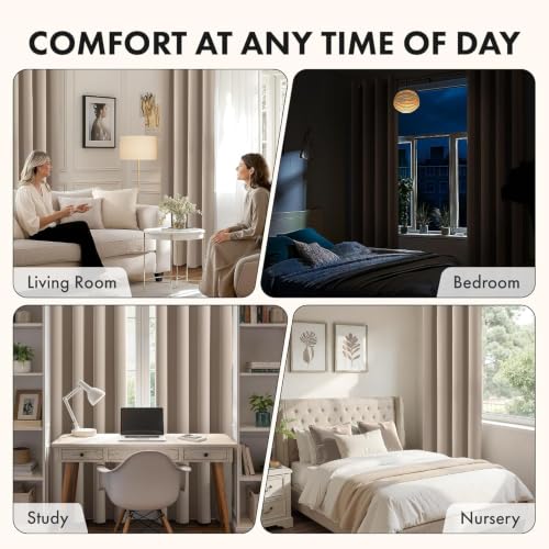 Taupe Blackout Bedroom Curtains Drapes 96 Inch Long 52"x96" (Taupe / 52"W x 96"L (Pack of 2))