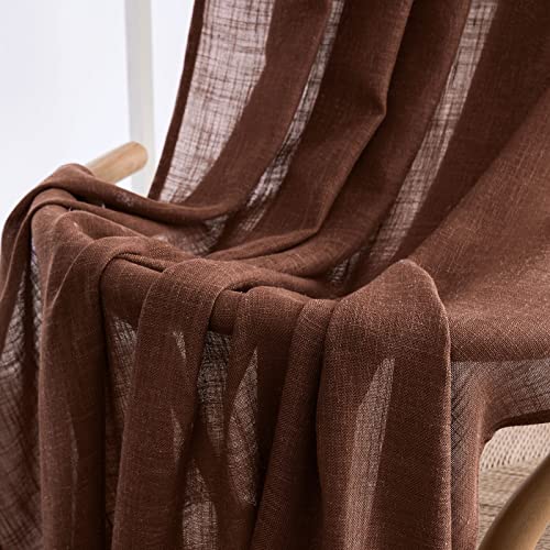 Chocolate Brown Linen Curtains 52x96 Inch for Bedroom Living Room (52"W x 96"L (Pack of 2) / Warm Brown)