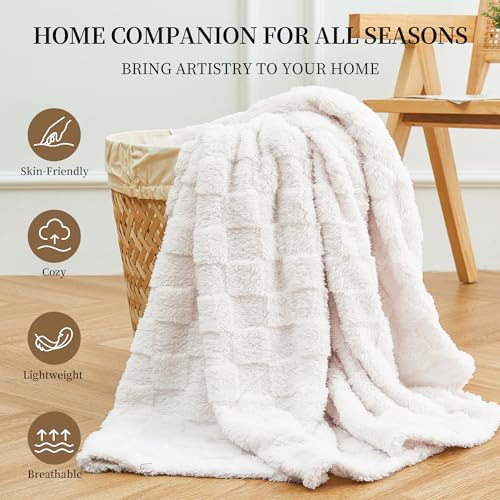 Fluffy Cozy Throw Blanket for Couch 50"x70" Cream White (Biege / Throw(50×60in))