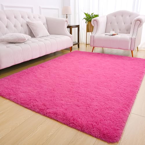 Shag Fluffy Area Rug for Bedroom Girls Living Room (6' x 9' (Rectangular) / Hot Pink)