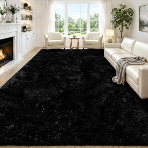 Ultra Soft Fluffy Area Rugs for Bedroom Living Room (Black / 10' x 12' (Rectangular))