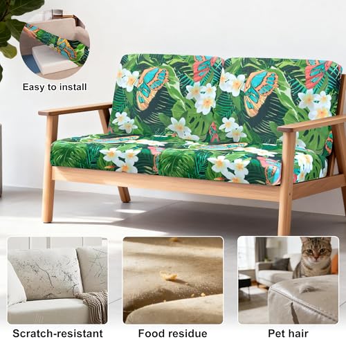 4 Pcs Outdoor Cushion Covers (Watercolor Green Leaves / 4PCS)