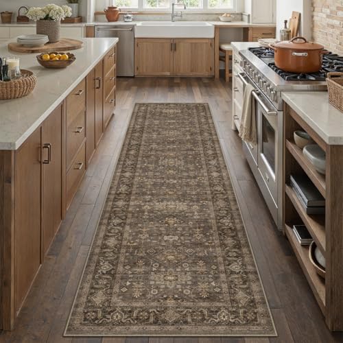 2'6x8 Dark Brown Vintage Runner Rug (Brown / 2'6" x 8' (Runner))