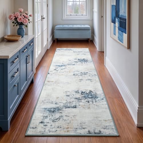 Washable 2x6 Non (Blue / White / 2' x 6' (Rectangular))