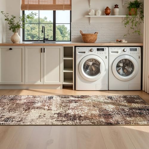 2x6 Brown Rug Runners for Hallways Kitchen Runner Rug Non Slip Washable Coffee Long Runner Rugs with Rubber Backing Soft Abstract Carpet Runner for Bedroom (Brown / 2' x 6' (Runner))