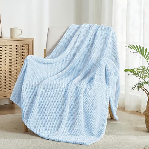 Large Waffle Fleece Throw Blanket for Couch (Light Blue / 50x70 in)