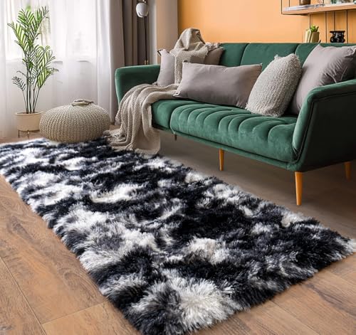 Fluffy Runner Rugs for Bedroom 2x6 (Black White / 2' x 6' (Rectangular))