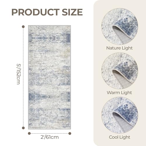 2x5 Rug Runners for Hallways Non Slip (Blue/Brown/Ivory / 2' x 5' (Runner))