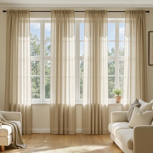 Beige Sheer Curtains 96 Inches Long 4 Panels 54 x 96 Inches (54"W x 96"L (Pack of 4) / Beige)