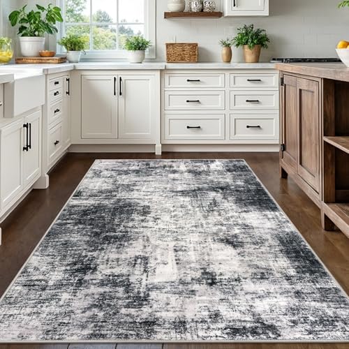 Modern Abstract Area Rugs 5x7 Ft Washable Rugs for Living Room (Black/Grey/White / 5' x 7' (Rectangular))