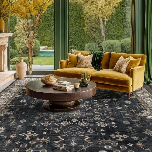Black Boho Rug for Living Room 8x12 (8' x 12' (Rectangular) / Ashen / Multi)