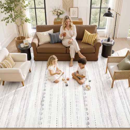 Boho 9x12 Area Rug Living Room Rugs Machine Washable Gray (Boho Grey / 9' X 12' (Rectangular))