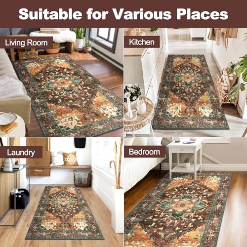 Washable Runner Rug (3' x 6' / Rust/Dull Teal)