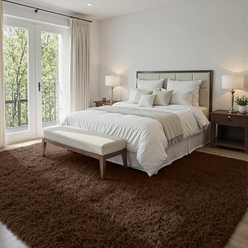 5x7 Fluffy Shag Area Rugs for Living Room Bedroom (Brown / 5' x 7' (Rectangular))