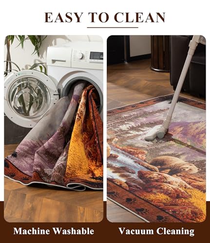 6x9 Mountain Bear Area Rugs for Living Room (Mountain Brown Bear / 6' x 9' (Rectangular))