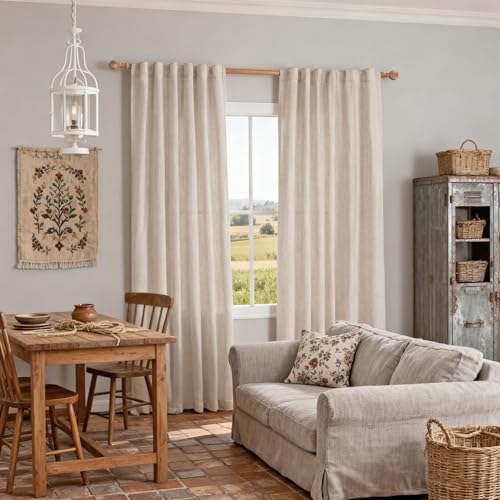 Natural Linen Curtains for Living Room (50"W x 84"L (Pack of 2) / Natural Linen)