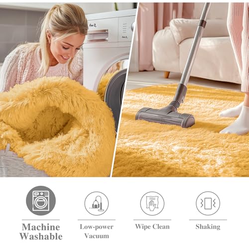 Mustard Yellow Round Rugs for Bedroom (2 Ft Round / Mustard Yellow)