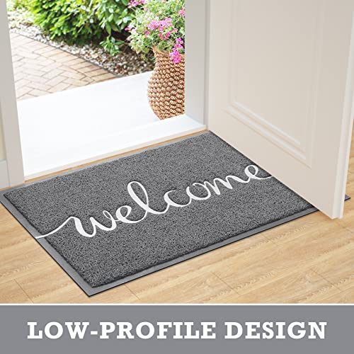 Grey Door Mat Welcome Mats Outdoor Indoor Doormat for Entryway Floor Mat (Grey Welcome / 1'8" x 2'8" (Rectangular))