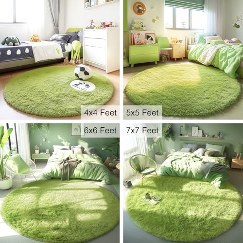 Grass Green Round Rugs for Bedroom (5 Ft Round / Grass Green)
