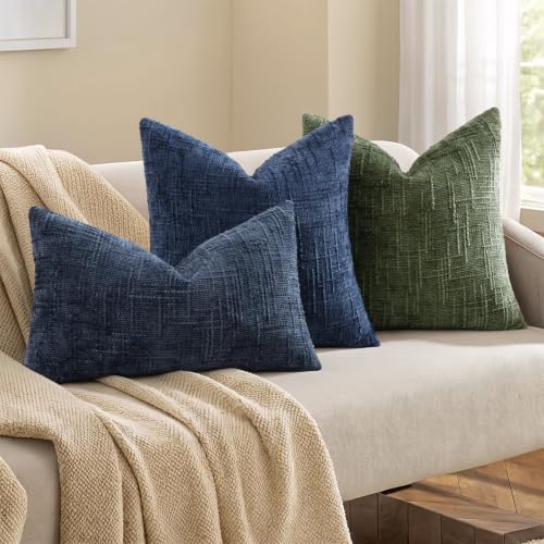 Textured Chenille Throw Pillow Covers 20x20 Set of 2 Grey Green (Neutral Green / 20" x 20" (Pack of 2))
