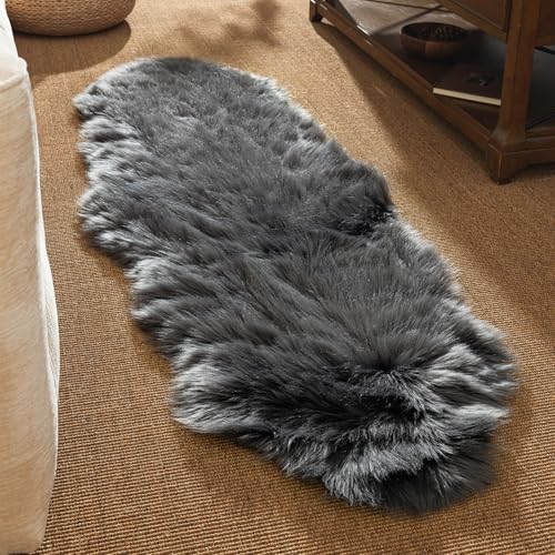 Ashler Faux Fur Rug (2' x 6' (Irregular) / C-dark Grey)