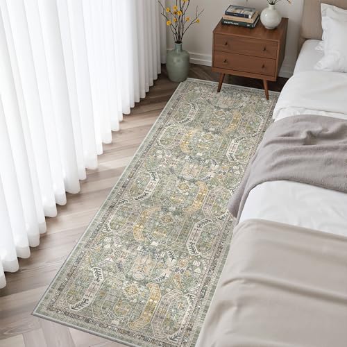 Washable Runner Rug 2x6 Runners for Hallways Non Slip (Green/Gold / 2' x 6' (Runner))