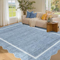 Scalloped Washable Rugs 5x7 Rug for Living Room Non Slip (Blue / 5' x 7' (Rectangular))